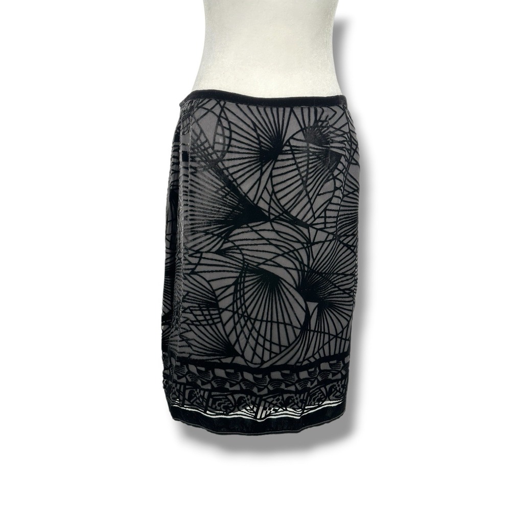 Max Edition Silk Blend Velvet Burnout Skirt Sz 10 Black Gray Midi Gothic Office